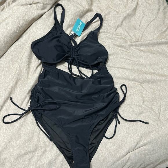 Womens Triangle Swisuit Hollowed Sexy Solid Color Black Size M - Picture 4 of 5